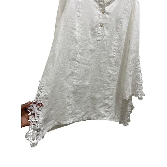 Soft Surroundings 100% Linen V-Neck Bohemian Tunic w/ Crochet Detail Sz L - Picture 4 of 6